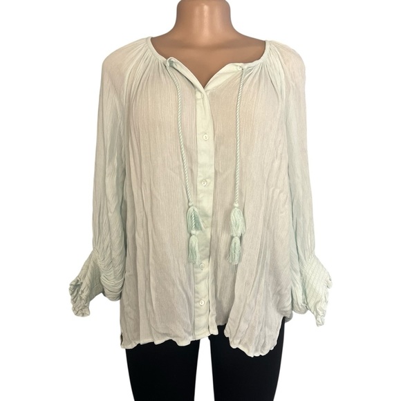 Karen Kane Pale Blue Long Sleeve Blouse - Picture 1 of 9
